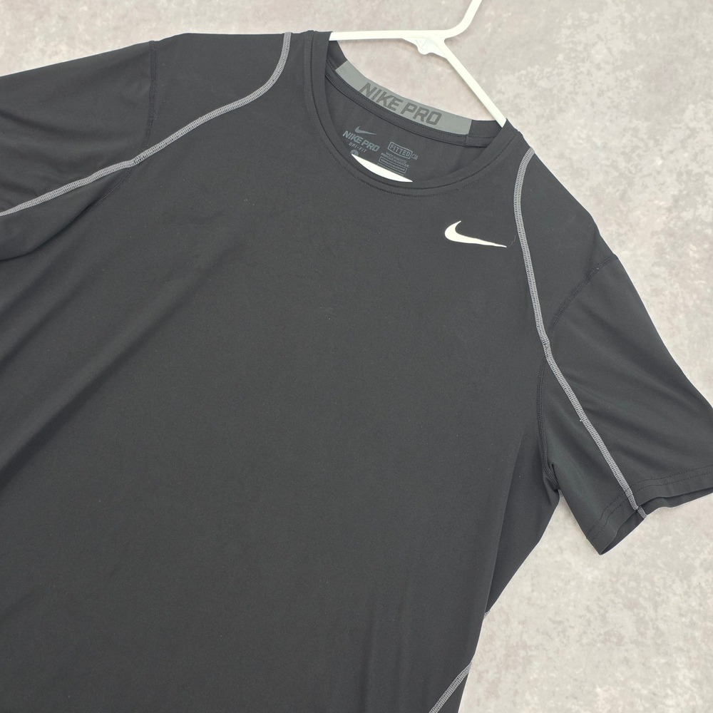 Nike Pro Dri-FIT Mens Large Black Fitted Training Shirt Short Sleeve Workout Tee